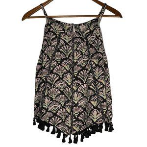 Justice Girls Halter Spaghetti Strap Pom Pom Trim Shell Pink Black Size 18/20